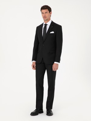 Cacharel Siyah Slim Fit Yün Karışımlı Mikro Desenli Takım Elbise 50318023 VR046