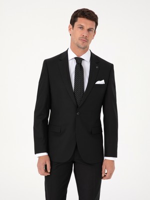 Cacharel Erkek Siyah Slim Fit Yün Karışımlı Mikro Desenli Takım Elbise 50318023-VR046