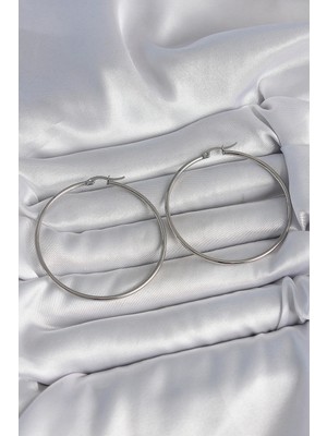 Shopwave 316 Çelik Gümüş Renk 53 mm Halka Model Kadın Küpe