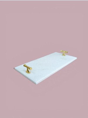 Faralya Home Doğal Mermer 30X15 cm Tepsi Taju Gold Sunum Tepsisi ,söz ve Nişan Tepsisi Damat Tepsisi