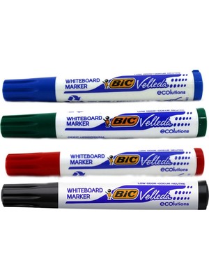 Bic Velleda 4'lü Beyaz Tahta Kalemi Yuvarlak Uç Modern Tasarım Alkol Bazlı Mürekkep