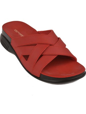 Ceyo Belize-6 Kadın Terlik Kırmızı Düz Topuklu Günlük Kullanım İçin Konforlu Tasarım