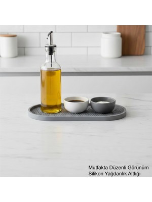 Lirazon Silikon Kaymaz Dikdörtgen Yağdanlık Altlığı Çok Amaçlı Organizer Yağdanlık ve Baharatlık Altlığı