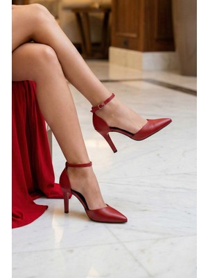 Erkan Saçmacı Sindy Kırmızı Vegan Bantlı İnce Topuklu Stiletto Ayakkabı