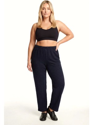 İlkyaz Fashion Kadın Lacivert Dokulu Büyük Beden Cepli Pijama Altı Rahat Kesim Esnek Bel Günlük Ev Giyim Alt