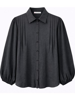 Mixray 4825 Kadın Nervürlü Dökümlü Modal Gömlek Siyah