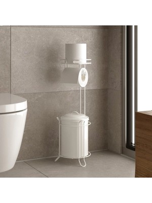 Evistro Banyo Tuvalet Kağıdı Askısı Çöp Kovası Yedekli Ayaklı Beyaz