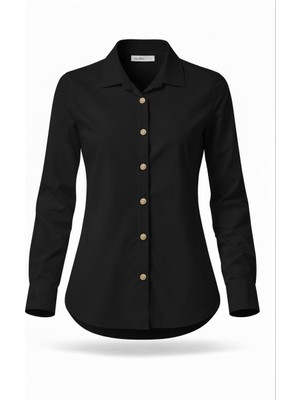 Miss Poem Kadın Siyah Gold Düğmeli Gömlek