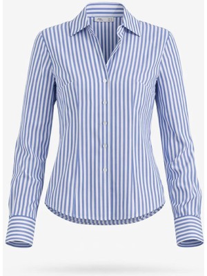 Miss Poem Kadın Mavi Çizgili Uzun Kol Gömlek