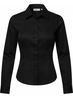 Miss Poem Kadın Siyah Slim Fit Kol Düğme Detaylı Gömlek