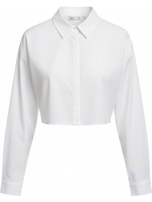 Miss Poem Kadın Beyaz Arkası Leopar Baskılı Crop Gömlek