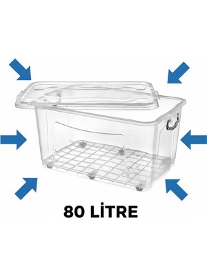 Kızılelmada 80 Litre Büyük Boy Tekerlekli Depolama Kutusu – Şeffaf