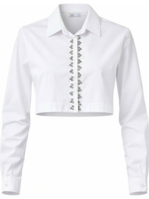 Miss Poem Kadın Beyaz Taş Detaylı Crop Gömlek