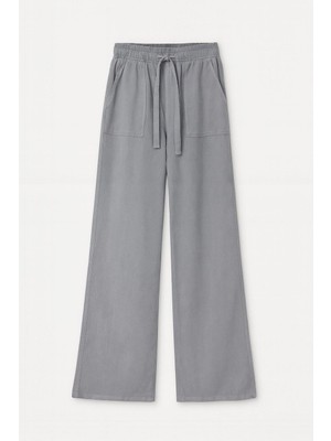 Mixray 4629 Kadın Bol Paça Yüksek Bel Viskon Palazzo Pantolon Gri