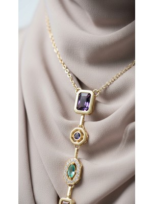 TrendyX Renkli Taşlı Y Kolye - Kristal Taşlı Çelik Kolye