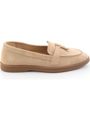 Bambi Bej Hakiki Deri Kadın Loafer Ayakkabı K01045035802