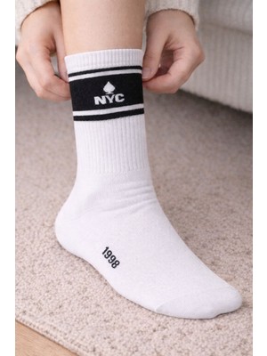 Unisex 3'lü Desenli Beyaz Çorap