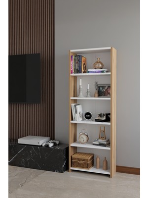 Alpa Ev Mobilya 5 Raflı Kitaplık Dekoratif Çok Amaçlı Düzenleyici Raf 150 cm Salon Çalışma Odası Raf