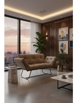 AVYNA Sinaor Katlanır Yataklı Ikili Kanepe – Mekanizmalı Çekyat Koltuk, Ultra Konfor ve Ergonomik - Krem