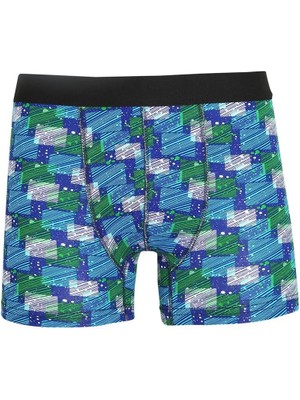Beruflic Erkek Penye Likralı Desenli Boxer Mavi