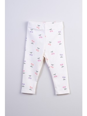 Bondberro Kiraz Desenli Kız Çocuk Kaşkorse Tayt %100 Pamuklu Uzun Dar Paça 9 - 12 Ay