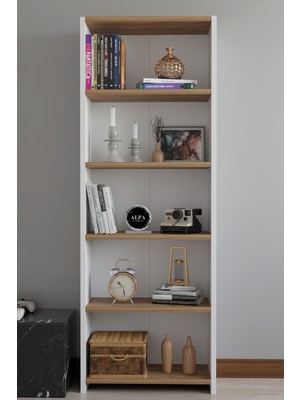 Alpa Ev Mobilya 5 Raflı Kitaplık Dekoratif Çok Amaçlı Düzenleyici Raf 150 cm Salon Çalışma Odası Raf