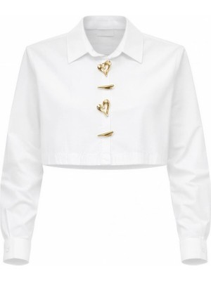 Miss Poem Kadın Beyaz Düğme Detaylı Crop Gömlek