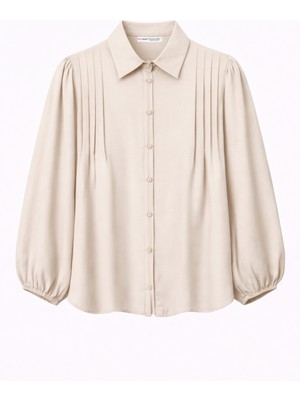 Mixray 4825 Kadın Nervürlü Dökümlü Modal Gömlek Taş