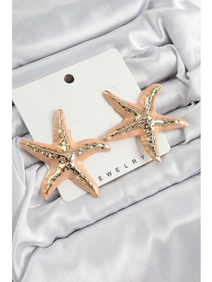 Shopwave Pirinç Krem Deniz Yıldızı Model Vintage Kadın Küpe