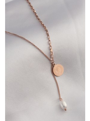 Butik Mey Ithalat® 316L Çelik Rose Renk Işlemeli Sallantılı Kadın Kolye