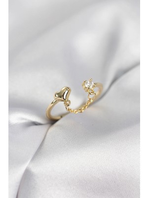 Butik Mey Ithalat® Zincir Sallantılı Kalp Model Gold Renk Kadın Yüzük