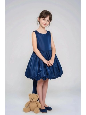 Ricalena Kız Çocuk Arkası Fiyonk Detaylı Saten Abiye Elbise Balo Mezuniyet Düğün Elbisesi