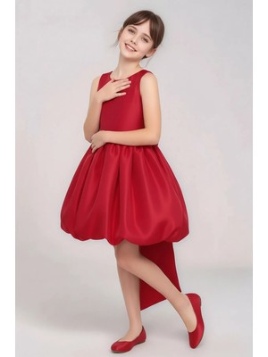 Ricalena Kız Çocuk Arkası Fiyonk Detaylı Saten Abiye Elbise Balo Mezuniyet Düğün Elbisesi