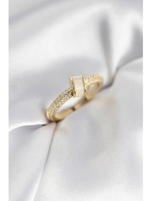 Butik Mey Ithalat® Zirkon Taşlı Sedefli Gold Renk Kadın Yüzük