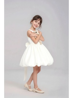 Ricalena Kız Çocuk Arkası Fiyonk Detaylı Saten Abiye Elbise Balo Mezuniyet Düğün Elbisesi