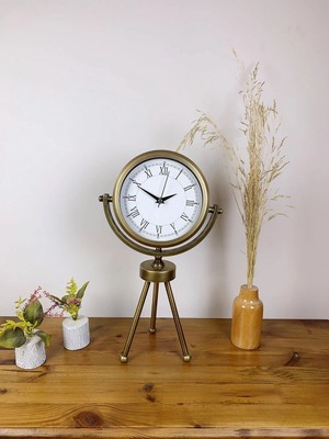 Mey İthalat Mey Ithalat® Eskitme Metal Mini Tripod Retro Masa Saati 45×26 cm