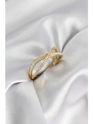 Butik Mey Ithalat® Zirkon Taşlı Sarmal Sedefli Gold Renk Kadın Yüzük