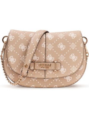Guess Kadın Carrie Logo Omuz Çantası - Bej