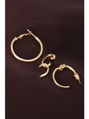 Butik Mey Ithalat® Düğüm Model Altın Renk Metal Çoklu Küpe