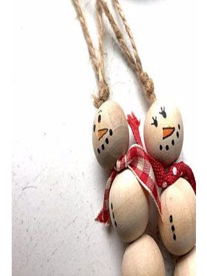 Emtory Home Krem Renkli Ahşap Boncuklu Mrs. Snow & Mr. Snow Ağaç Süsü Minimal Tasarım