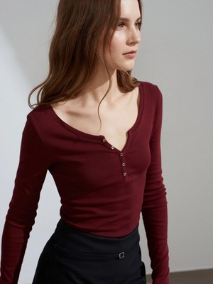 Dilvin 32699 %100 Pamuk Düğme Detaylı Top-Açık Bordo