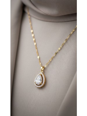 TrendyX Su Damlası Zirkon Taşlı Kolye - Çelik