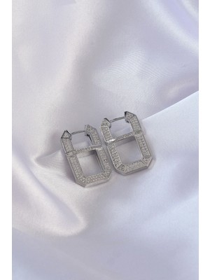 Butik Mey Ithalat® Vip Seri Pirinç Gümüş Renk Zirkon Taşlı Serenay Küpesi