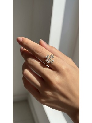 TrendyX Yonca Taşlı Dönen Ayarlanabilir Yüzük - Çelik