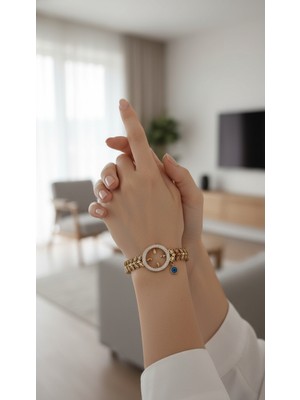 TrendyX Zeytin Yapraklı Çeyreklik Kelepçe - Çelik bej