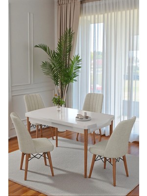 Kaktüs Avm 70X110 cm Mutfak Masası Takımı | 4 Kişilik Sabit Masa Sandalye Takımı | Yemek Masası | Masa Takımı - Beyaz Masa - Krem