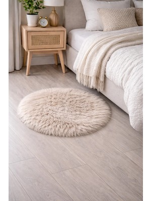 Saymine Kuzu Post Peluş Premium Yuvarlak Desen Yumuşak Tüylü - Krem