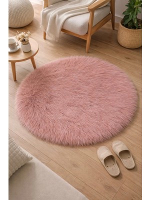 Saymine Kuzu Post Peluş Premium Yuvarlak Desen Yumuşak Tüylü - Pembe