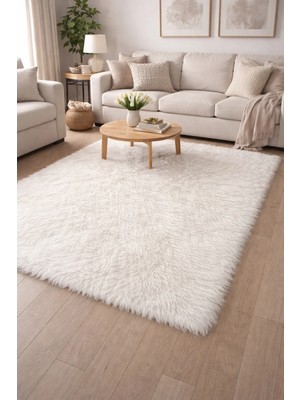 Saymine Kuzu Post Peluş Beyaz Premium Halı - Yumuşak Dokulu