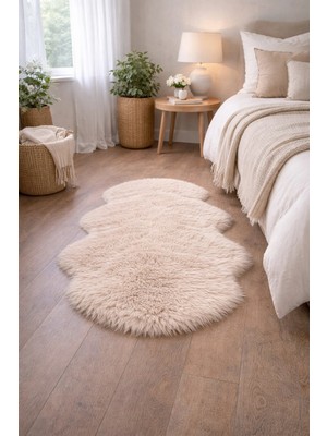 Saymine Kuzu Post Peluş Premium Yumuşak Tüylü Elips Halı - Krem